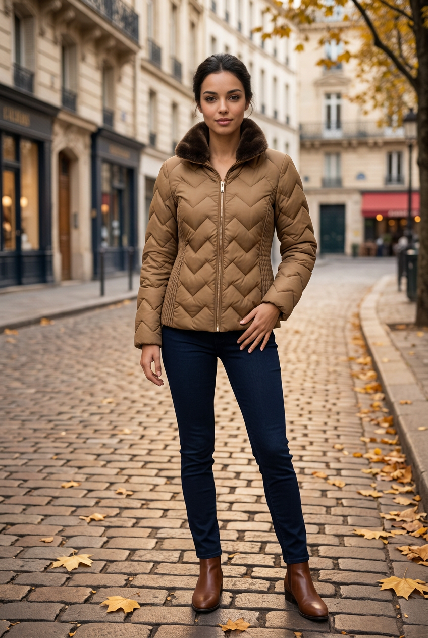 Signature Quilted Jacket – Camel / Cognac